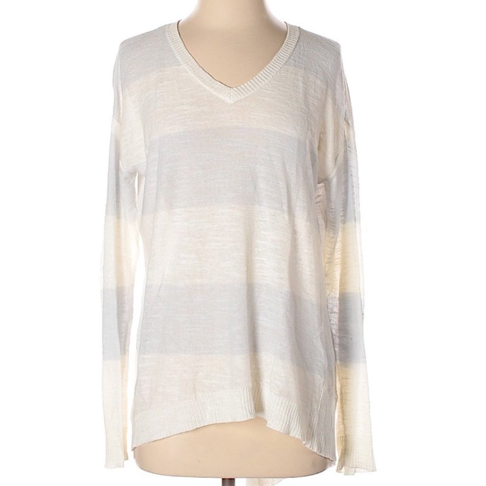 Left of Center Boho Lightweight Slub Knit Gauzy Asymmetric Linen Blend Sweater